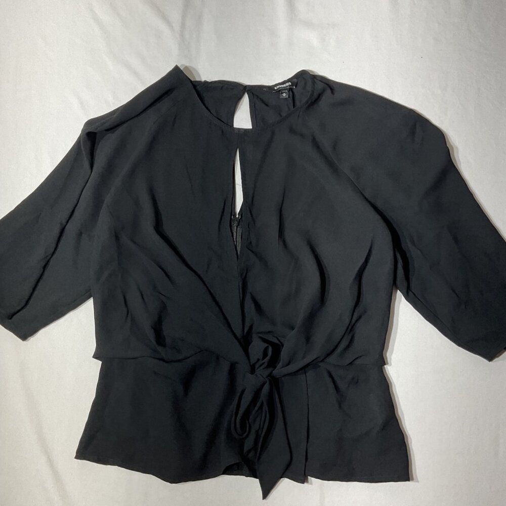 Express Black Tie-Front Keyhole Detail Blouse Womens Size M